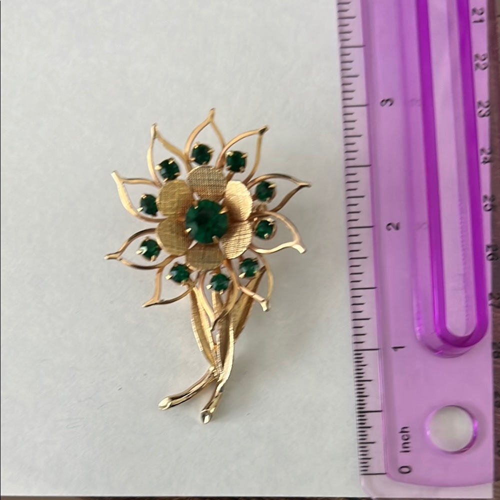 Vintage Gold and Green Floral Brooch